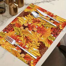 1/4/6pcs Autumn Series Acorn Pine Cone Autumn Leaf Pattern Printed Placemats Suitable For Home Kitchen/Heat-Resistant Table Protector Kitchen Dining Table Party Scene Decoration - Multicolor - View 11
