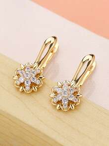 1 Pair Charming Cubic Zirconia Earrings, Women's Wedding Anniversary Accessory Gift - Golden Yellow + White - View 3