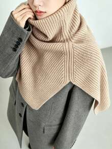 1pc Women's Winter Knitted Scarf Neck Warmer, Solid Color Versatile Pullover Neck Wrap Shawl - Multicolor - View 2
