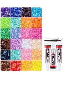 Flat Bottom Rhinestone Set, Multi-Color Handmade Gems Set . Suitable For Diy, Clothing, Shoes Sparkling Jewelry - Colorful Mixed Color Palette, Bedazzler Kit Glue Crafts Book Fabric Decor Nail Art - Multicolor - View 10