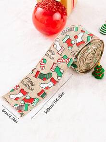 1 Roll Classic Christmas Linen Ribbon Set, 5 Meters Per Roll, Colorful Printed Christmas & Thanksgiving Decorative Ribbon, Suitable For Gift Wrapping, DIY Bows, Office Decor, Theme Party Decoration, Christmas Decoration - Multicolor - View 8