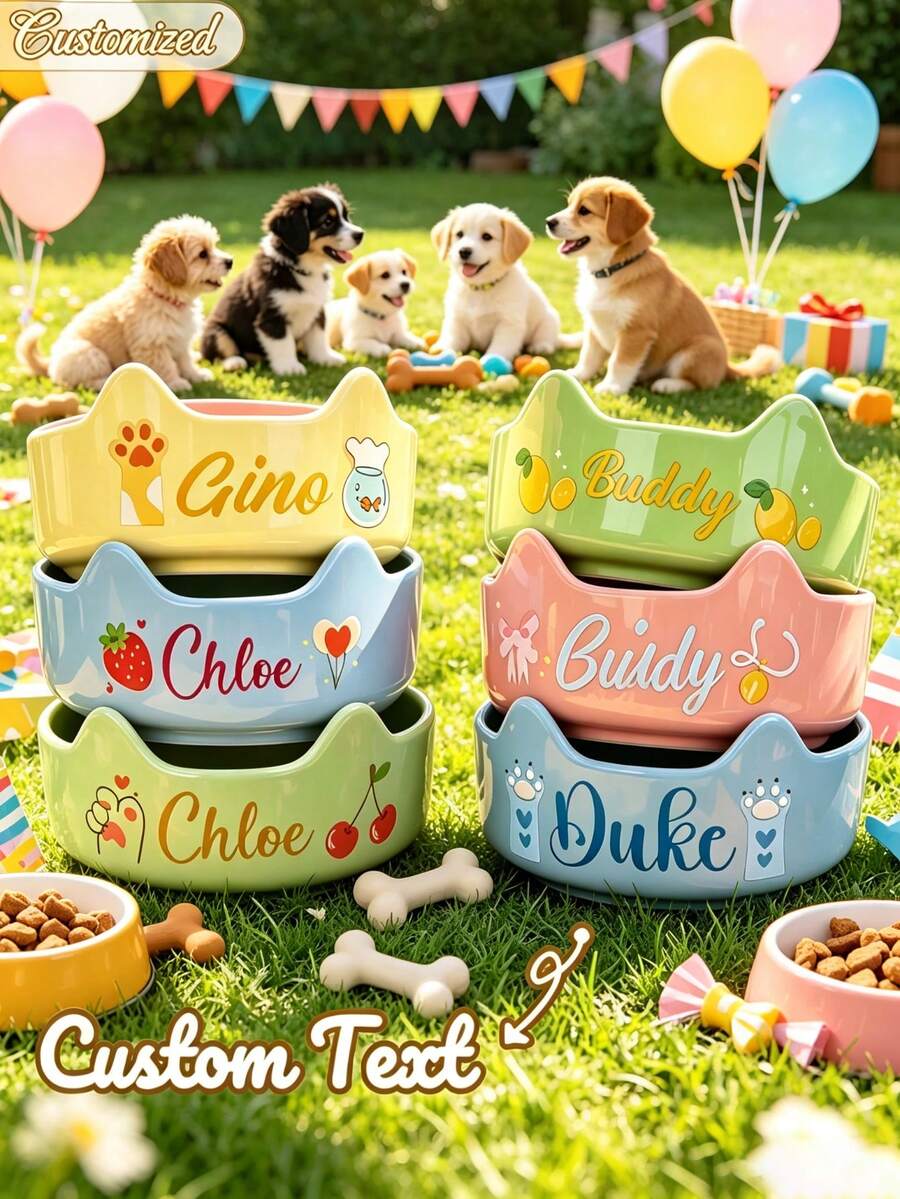 Personalized Pet Bowl, Customized Name Pet Bowl, Dual-Use For Food And Water, Neck-Protection Design, Suitable For Cats, Dogs And Other Pets Feeding Utensils, Ideal Choice For Food And Water, Perfect Commemorative Gift For All Breeds