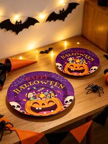 10/20/40pcs Paper Plates,Party Paper Plates,Paper Dinner Plates,7&9 Inch Disposable Paper Plates,Theme Party Tableware Paper Plates,Halloween Paper Plates,Halloween,Spooky Halloween Paper Plates,Tea Party Paper Plates - Multicolor - View 5