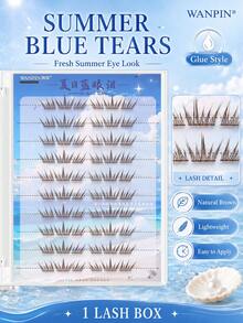WANPIN WAN PIN Blue Tear Stain 60 Clusters False Eyelashes, 9-11.5mm Natural Thin Style, V-Shaped Cross Lash Design, Fine Invisible Lash Stem, Soft Curly Cartoon Doll Eye Makeup, 2 Colors Available - C - View 10