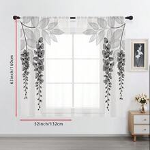 2pcs Elegant Black And White Floral Printed Sheer Curtains, Pole Pockets, Privacy Protection, All-Season,Fresh And Natural Style, Suitable For All Seasons, Suitable For Kitchens, Cafes, Living Rooms, Dining Rooms, Bedrooms,Good Transparency,90gsm - Multicolor - 2pcs - View 15