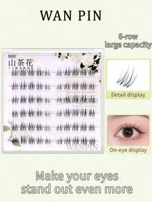 WANPIN WAN PIN Camellia Glue-Free False Eyelashes, 7-10mm C Curl Natural Thin Cluster Lashes, 6 Rows Lightweight Breathable, Soft Comfortable Fit, Easy To Wear, Suitable For Beginners, Natural Curly Look, Daily Makeup - C - View 6