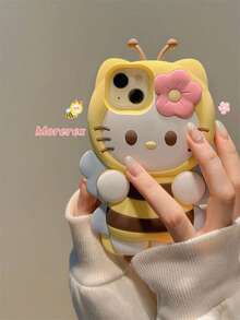SANRIO Casing Ponsel Silikon Kartun Kucing Bee KT Motif Bunga 3D Kompatibel dengan iPhone 17 Pro Max, 11, 13, 14, 16 - Kuning - View 4