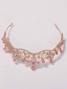 2/1pc Kids Girls Princess Tiara Crown & Floral Pearl Hair Vine Set, Pink Rhinestone Hair Accessories For Birthday, Pageant, Party, Photo Shoot - Multicolor - View 10