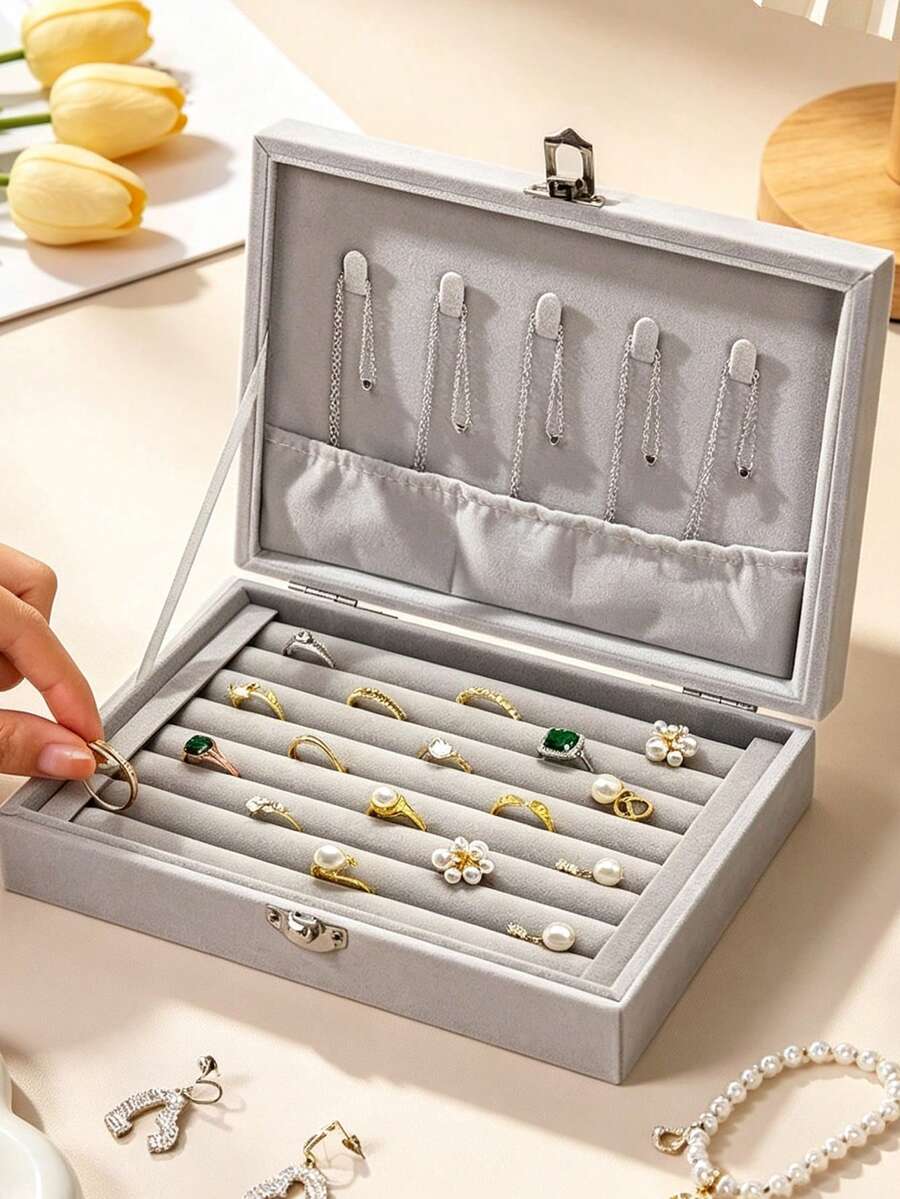 1 st smyckesförvaringsbox, bärbar reseorganizer för smycken med dragkedja, smyckesbox för resor, lämplig för kvinnors örhängen, ringar, halsband, armband, läppstift och mer - Multifärgad - Visa 1