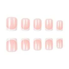 Short Square White & Pink French Tip Press-On Nails, Easy To Wear Acrylic False Nails Set For Women's Daily And Party Manicure - Multicolor - View 6