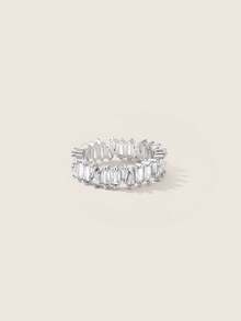 Valisandre Cubic Zirconia Decor Ring For Women For Party Banquet Wedding - Silver - View 2