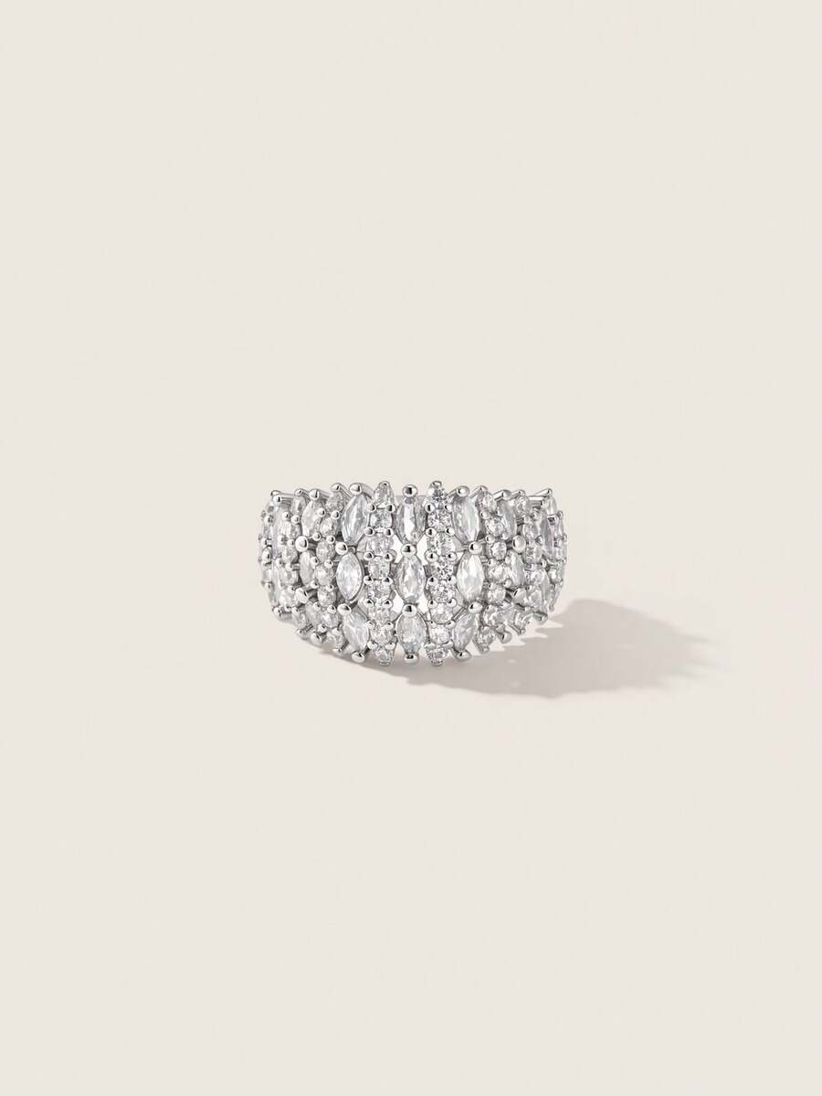 Valisandre 1pc Glamorous Cubic Zirconia Ring For Women For Valentine's Day Gift Wedding Party Jewelry,Mom,Mother,Mother's Day,Gift - Silver - View 1