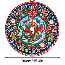 1件壓紋薑餅人雪橇圖案聖誕樹裙，優雅配色節日裝飾，5種尺寸，中性節日禮物，適用於居家與派對聖誕家居裝飾 - 浮雕薑餅人雪橇 - 查看 11