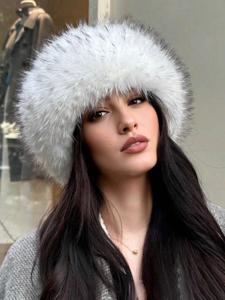 Winter Fluffy Open Top Hat Faux Fox Fur Hat Band Thickened Warm Faux Fur Brimless Hat - Multicolor - View 1