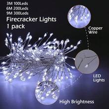 New Silver Wire Cold White Firecracker Shaped String Lights, Available In 100, 200, 300 Lights, Equipped With Practical Wireless Remote Control, Supports Brightness Adjustment Function, Built-In 8 Different Lighting Modes, Slim Invisible Silver Wire, Easy Installation, No Complex Wiring Required, Suitable For Indoor Space Decoration And Outdoor Scene Arrangement - Warm White - View 7