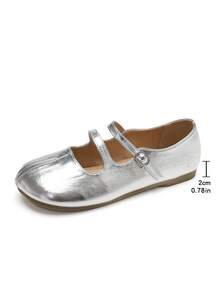 Split Toe Mary Jane Flat Shoes With Double Buckle Design, Vintage Style, Adjustable Single Strap, Comfortable And Versatile - Silver - View 8