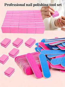 150pcs Cute Pink Nail File And Buffer Set, Includes 50pcs Mini Sponge Blocks + 100pcs Disposable Nail Files, Professional Manicure Tools Suitable For Beauty Salons And Home - Multicolor - View 2