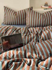3pcs Back To School Nordic Minimalist Style Ins Striped Plaid Bedding Set 2 Pillowcases + 1 Duvet Cover Set (Excludes Bed Sheet And Inner Core) - Multicolor - View 2