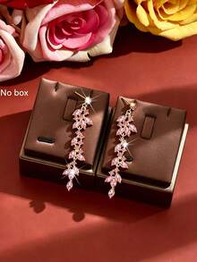 1 Pair Tassel Drop Earrings, Leaf Shaped Earring, Suitable For Women's Daily Wear, Autumn/Winter Formal Evening Party, Valentine's Day Party Accessory - Pink - View 3