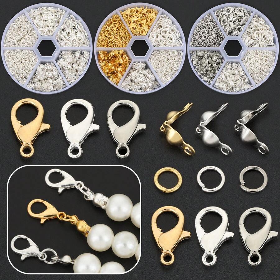Set Konektor dan Perlengkapan Perhiasan DIY 241pcs dengan Kotak 6 Kompartemen (Pengait Lobster, Cincin Penghubung, Manik-manik Jepit), Cocok untuk Pembuatan Perhiasan, Gelang, Kalung, Gelang Kaki, Cincin Penghubung Terbuka, Konektor Manik-manik, Gantungan Tas, Aksesoris Perhiasan, dan Bahan Kerajinan Tangan Lainnya - Set Aksesori - View 1