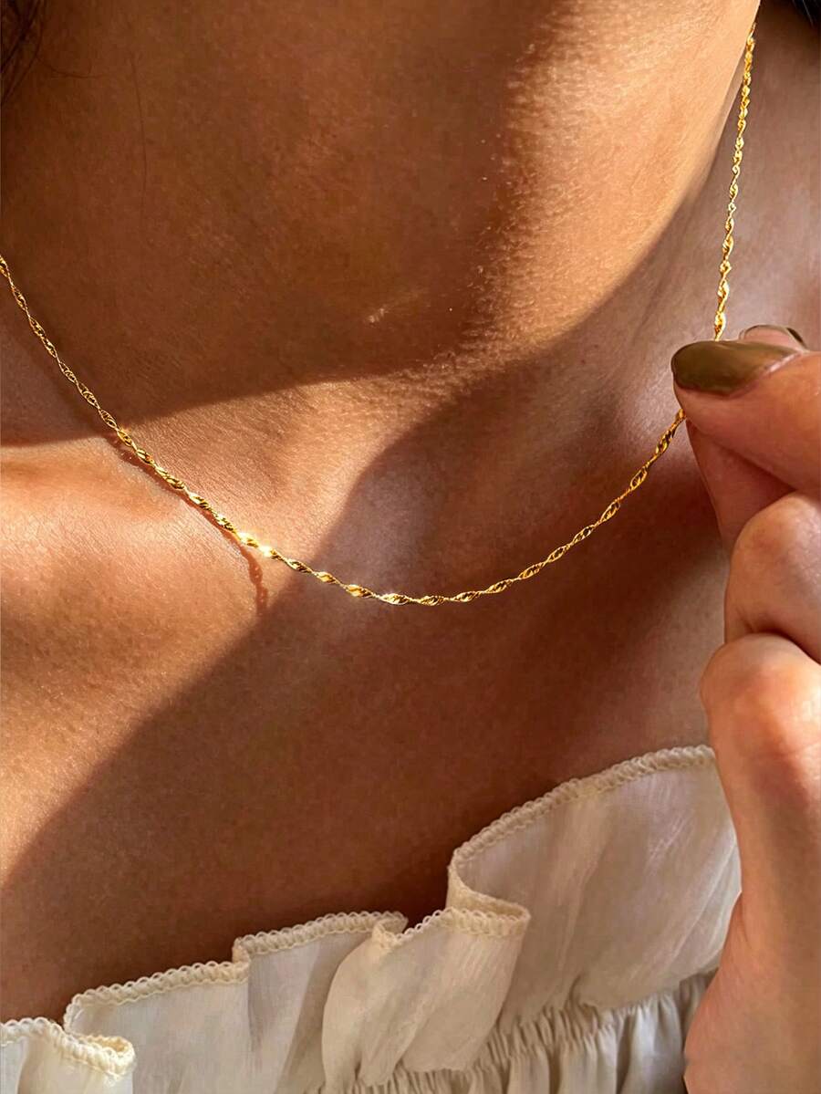 Kalung Rantai Putar Italia Perak Sterling 925 Ukuran 16/18/20/22/24 Inci, Tersedia dalam Berbagai Panjang, Berlapis Platinum 18K, Hadiah yang Bagus untuk Pacar - Emas - View 1