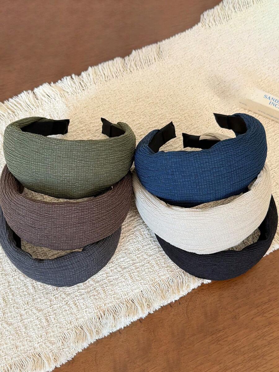 1pc Solid Color Fabric Wide Pleated Headband, Fashionable Minimalist Hair Hoop, Versatile For Outings, High Crown Hair Accessory For Women - Multicolor - View 1