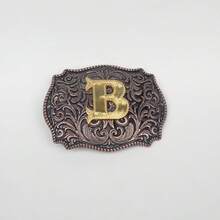 1pc Western Cowboy Style Metal Belt Buckle With Embossed Letter, Vintage Leather Belt Buckle - Bronze - View 8