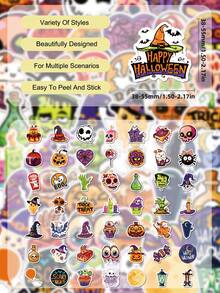 50Pcs Cartoon Cool Halloween Stickers, Pumpkin Ghost Skull Castle Potion Elements, High‑Saturation Contrast Illustration, For Journal, Water Bottle, Notebook, Storage Box Decoration - Multicolor - View 8