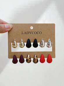 LADYCOCO 6 Pairs Fashionable Elegant Unique Multi-Color Teardrop Earrings Set, Suitable For Women's Daily Wear, Dating, Party And Everyday Matching - Multicolor - View 3