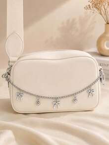 1pc Bowknot Pattern Handbag Chain Accessory, White Bowknot Pendant Handbag Extension Chain, Decorative And Replaceable Metal Bag Chain, Fashion Pendant, Beach Vacation Style, Bowknot Y2K Kawaii Keychain - Silver - View 8