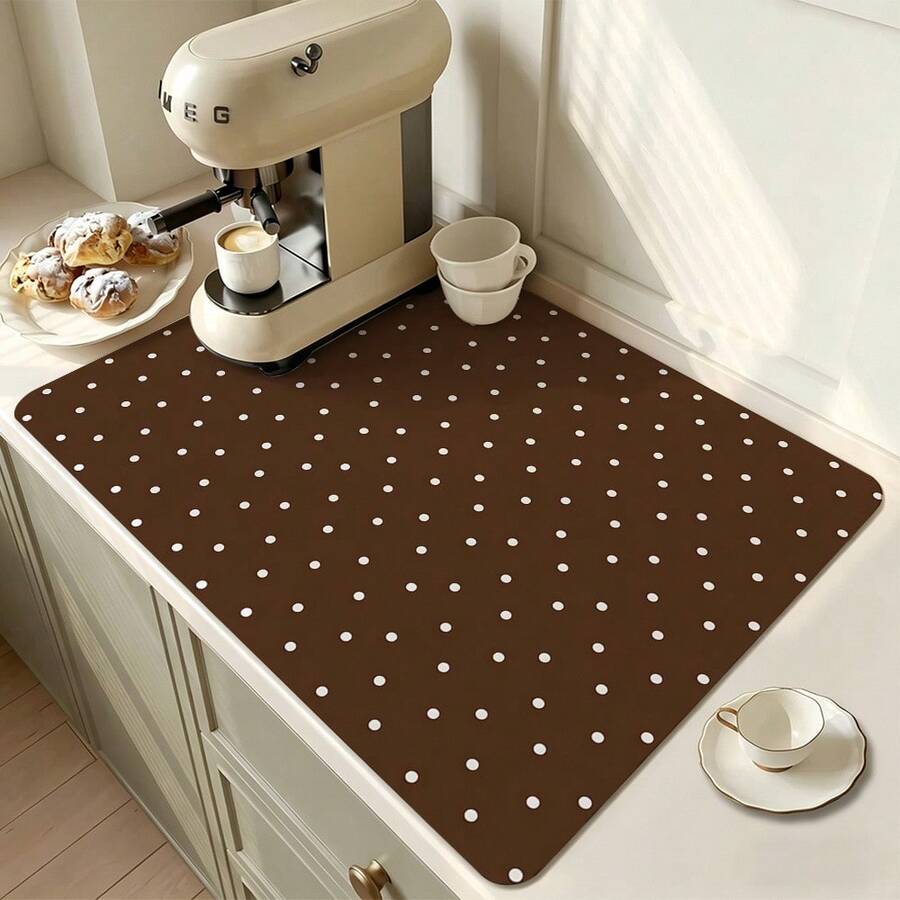 1 buah Keset Penyerap Ekstra Besar Motif Polkadot Cokelat, Keset Anti Air untuk Meja Bar, Keset Pengeringan, Keset Pengeringan, Keset Mesin Kopi, Keset Pelindung Mesin Cuci, Alas Meja Makan, Alas Mouse, Alas Cangkir Kopi | Pengeringan Peralatan Makan, Menyerap Cepat Kering, Dapat Dicuci dan Digunakan Kembali, Cocok untuk Dapur | Kafe, Cangkir Teh, Cangkir Kopi, Aksesoris Mesin Kopi, Dekorasi Rumah untuk Pecinta Kopi, Renovasi Rumah Sewa, Hadiah Halloween, Hadiah Natal - MultiWarna - View 1
