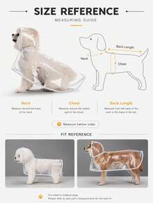 Transparent Waterproof Pet Raincoat, Windproof And Waterproof, Suitable For Large, Medium And Small Dogs, Pet Raincoat, Suitable For Medium And Small Dogs, Teddy Dogs And Bichon Frise For Rainy Day Walks (Recommended To Buy One Size Up; Please Measure Your Pet's Body Size Before Purchasing To Ensure Comfortable Fit) Dog Outfits, Halloween Costume - Clear - View 9