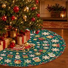 1pc Embossed Gingerbread Man & Snowflake Pattern Christmas Tree Skirt, Elegant Color Holiday Decor, 5 Sizes, Unisex Holiday Gift, Suitable For Home And Party Christmas Home Decoration - Embossed Gingerbread Man Snowflake - View 5