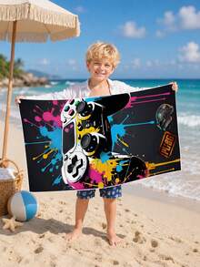 1pc Video Game Controller Design Beach Towel, Super Absorbent Large Beach Blanket, Suitable For Travel, Swimming Pool, Diving, Surfing, Yoga, Camping, Available In Multiple Sizes, Beach Accessories - Multicolor - View 8