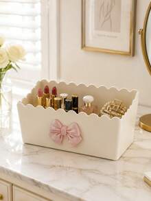 1pc Bowknot Storage Box, Vanity Makeup Organizer, Bathroom Countertop Storage, Desktop Stationery Organizer - Multicolor - View 4