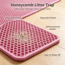 Double Layer Honeycomb Cat Litter Mat, Waterproof Washable Anti-Tracking Pet Mat, Suitable For Cat Litter Box, Multiple Colors Available - Pink - View 6