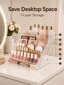 1Pc 7 Layers Nail Polish Storage Box, Makeup Organizer Cosmetics Storage, Detachable Multi-Layer Cosmetics Storage Rack, Oil Holder Cosmetic Display Case Sunglasses Eyewear Shelf Tray, Wedding Decoration, Back To School - Multicolor - View 3