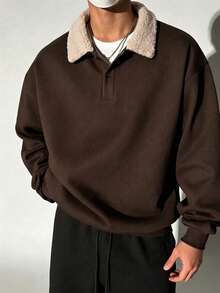 Men's Casual Solid Color Zip-Up Sweatshirt, Soft Knit Fabric, Suitable For Outdoor Activities, Jogging, Cycling, Daily Wear And Home - Brown - View 3