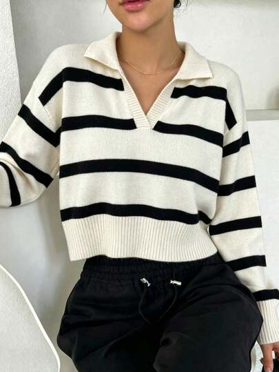 Simple And Versatile Striped Long-Sleeved Sweater For Women.