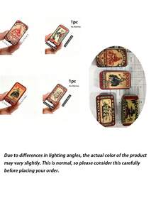 Vintage Pattern Matchbox, No Matches Included - Supports Match/Coin/Small Accessory Storage, Portable Small Box, Smooth Sliding Lid, Travel And Home Essential, Storage Box, Lightweight Tin Material - Multicolor - View 7