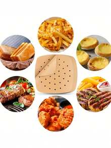 50/100pcs 7.5 Inch Square Disposable Parchment Paper Liners With Holes, Baking Paper Sheets For Air Fryer And Bamboo Steamer, Kitchen Gadget Accessories - Multicolor - View 2