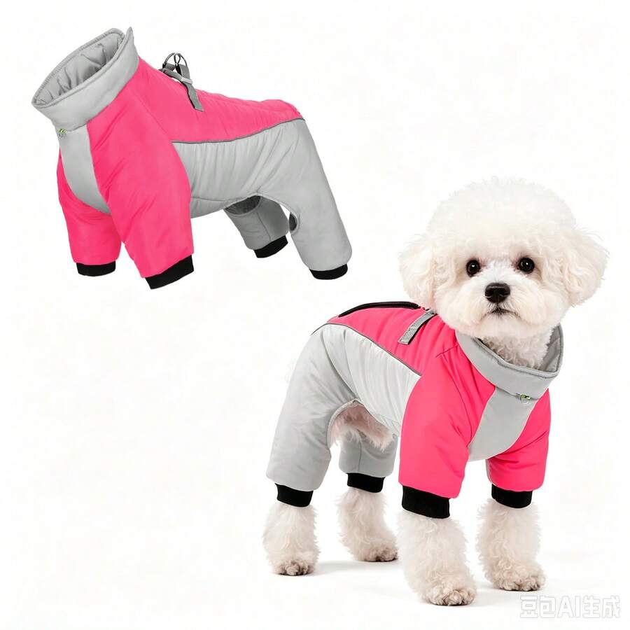 Small Dog 4-Legged Winter Warm Jacket, Back With Reflective Strip And D-Ring Leash Attachment, Dog Snow Suit 4-Legged Warm Jacket (Only Suitable For Small Dogs)