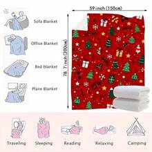 1PC Christmas Tree And Gift Box Printed Blanket - Made Of Soft, Fluffy Flannel, Perfect For A Sofa Or Bed. Ideal For Holiday Home Decor And Thoughtful Gift Giving - Multicolor - View 10