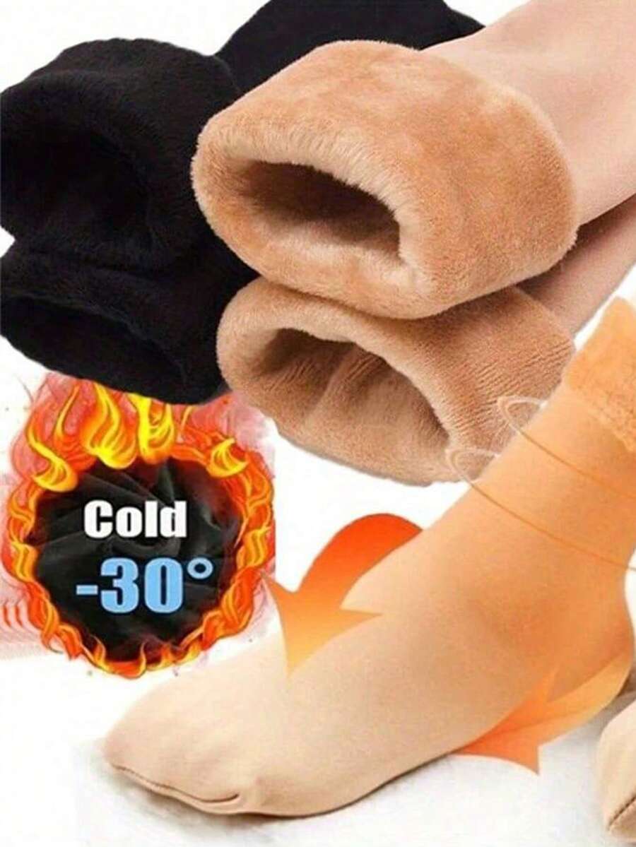 1/4 Pairs Plush Lined Snow Socks - Thick & Warm Winter Ground Socks, 4/8 Pairs - Multicolor - View 1