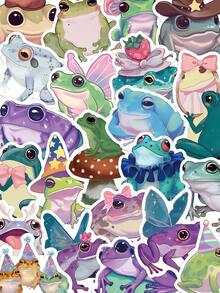 50pcs Frog Animal Stickers, Suitable For Laptop, Water Bottle, Refrigerator, Books, Luggage, Table, Helmet, Skateboard, Guitar, Scrapbook, DIY Label Gift Seal, Packaging Label, Party Stickers - Multicolor - View 1