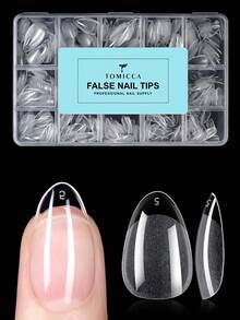 TOMICCA 120/192/360pcs Short Almond Shaped Acrylic False Nails, 12 Sizes, Semi-Matte Inner, Fit Nails, Suitable For Professional Nail Salon And Home DIY Wearable Nails - Clear - View 1