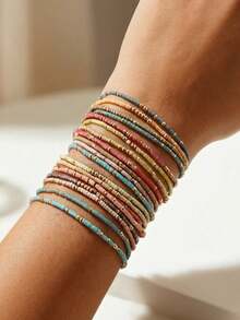 19pcs Fashionable Retro Colorful Multi-Layer Stackable Bracelets, Suitable For Women's Daily Wear, Party, Street, Vacation And Other Occasions - Colorful - View 2