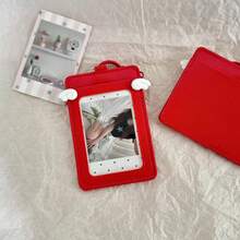 Red Cute Angel Wings Leather Card Holder 3 Inch 2 Slots Korean Style ID Badge Holder Access Card Student Card - A - View 4