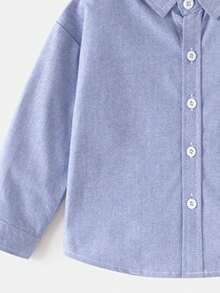 小男孩春秋休閒刺繡長袖鈕扣前開襟襯衫 - 藍色 - 查看 3