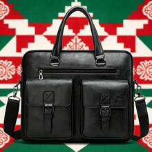 Maletín de Cuero para Hombre, Bolsa de Oficina con Compartimentos y Bandolera Ajustable - Negro - Ver 4